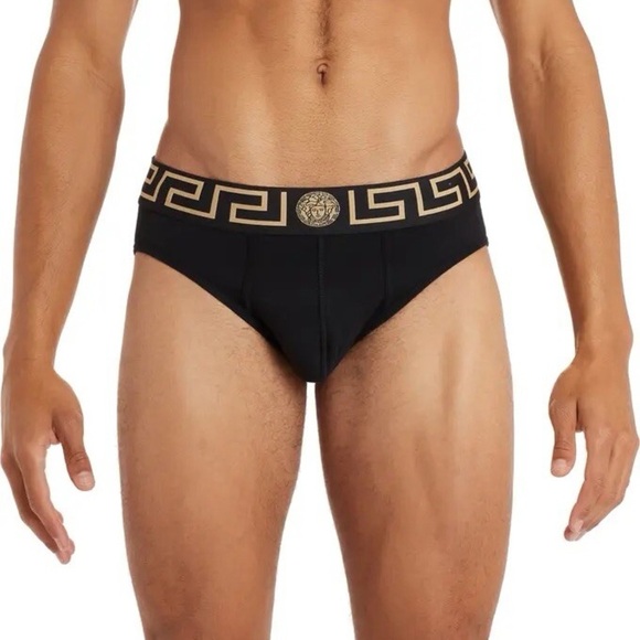 Versace Breca Border Briefs Black Underwear NWOT - Picture 1 of 3